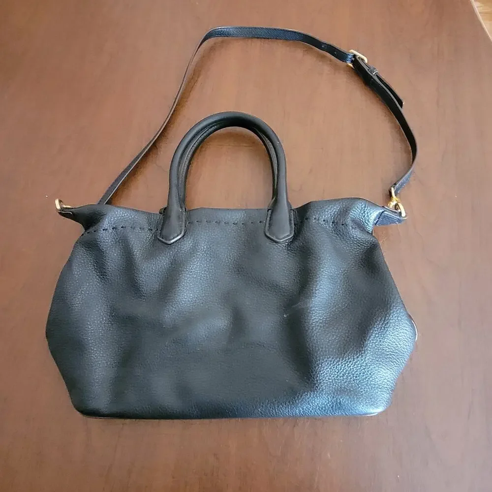 Tory Burch Mcgraw Pebbled Leather Shoulder Black Tote Bag